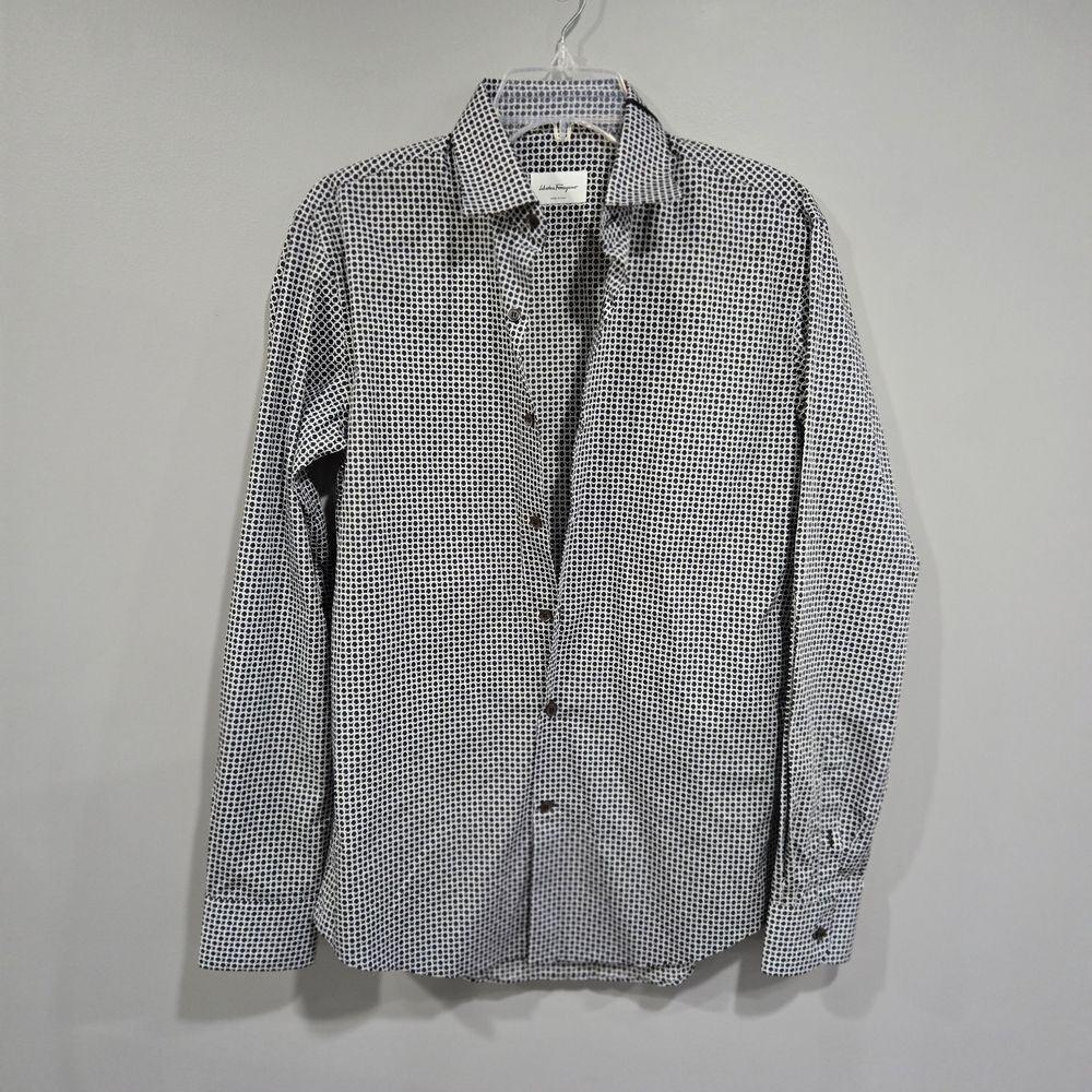 🐢 Salvatore Ferragamo Black and White Gancini Patterned Button Down Shirt Small